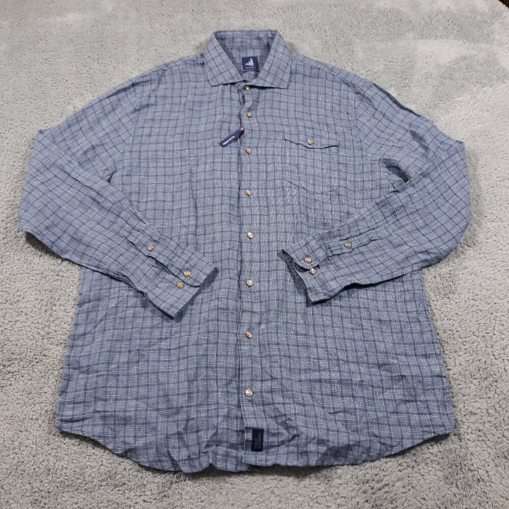 Johnnie-O‎ Button Up Linen Shirt Mens Size XL Casual Blue Breathable Outdoor